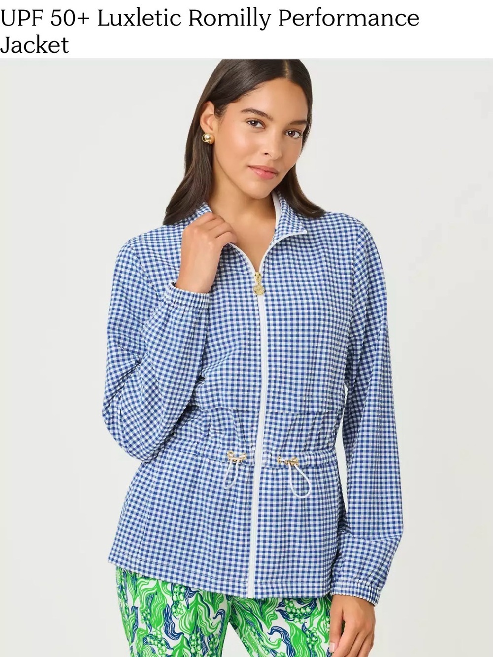 Lilly Pulitzer Blue White Gingham Zip-Front Jacket
